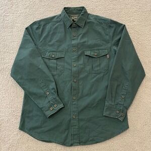 Woolrich Heavyweight Work Shirt Mens M Green Cotton Button Up Utility Pockets